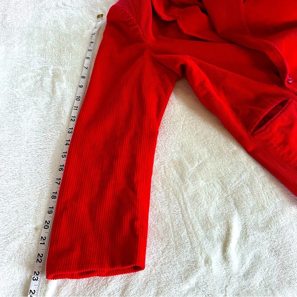Y2K Red Corduroy Blazer Structured Jacket Front Pockets 90s Retro Office Size 14 - Picture 4 of 10